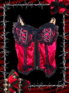 Red Lace-Trim Satin Bustier Corset - Women Intimates